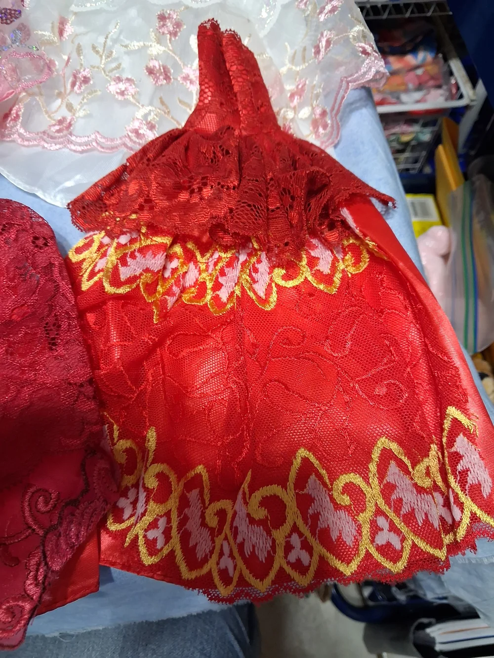 Assorted Barbie  Doll Dresses - Yellow Gold & Red Lace